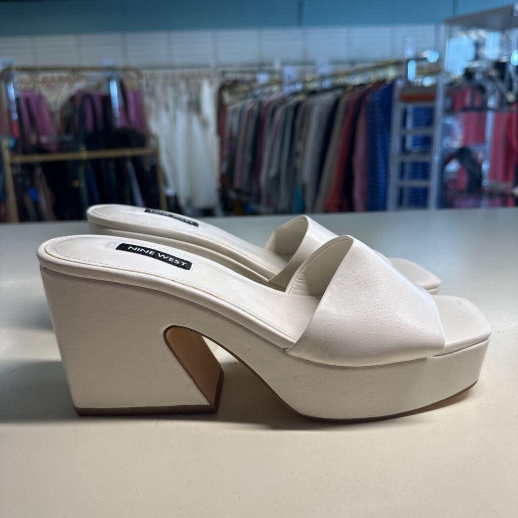 Nine West Cream Leather Platform Sandals 8.5