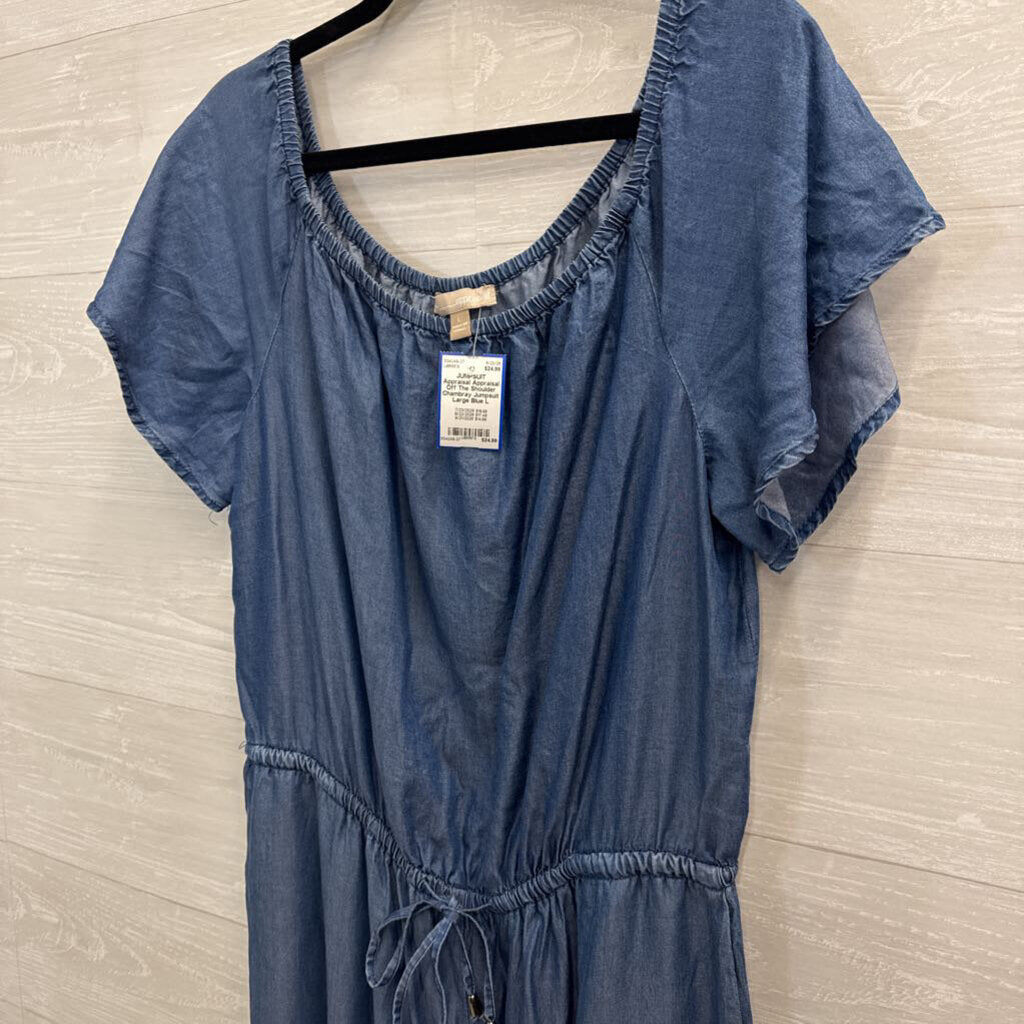 Appraisal Off The Shoulder Chambray Jumpsuit Large