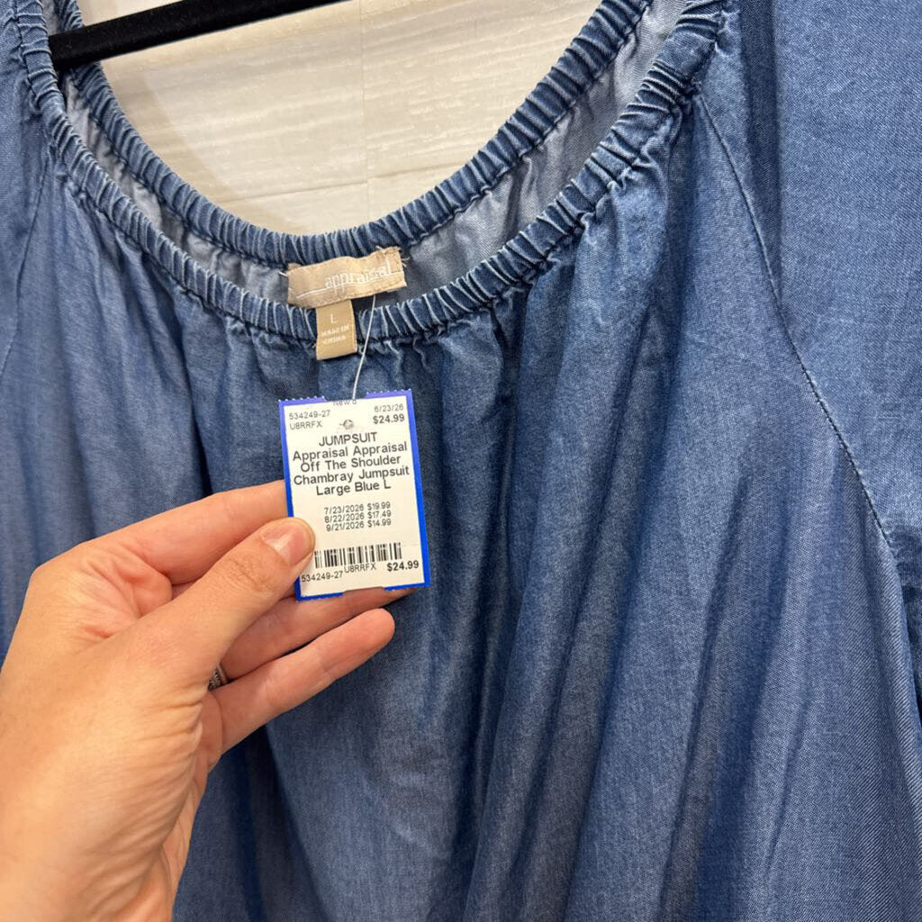 Appraisal Off The Shoulder Chambray Jumpsuit Large