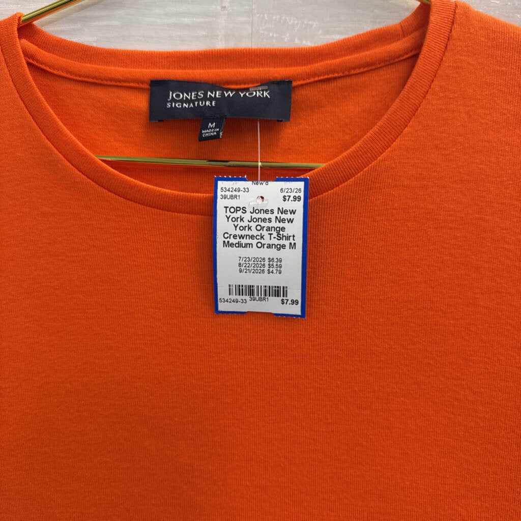Jones New York Orange Crewneck T-Shirt Medium