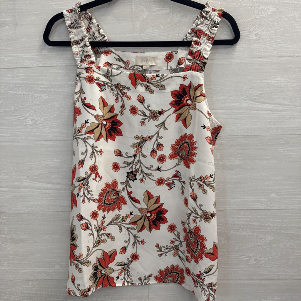 Loft Floral Print Cinched Strap Tank Top Medium