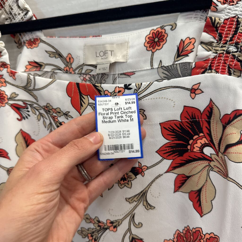 Loft Floral Print Cinched Strap Tank Top Medium