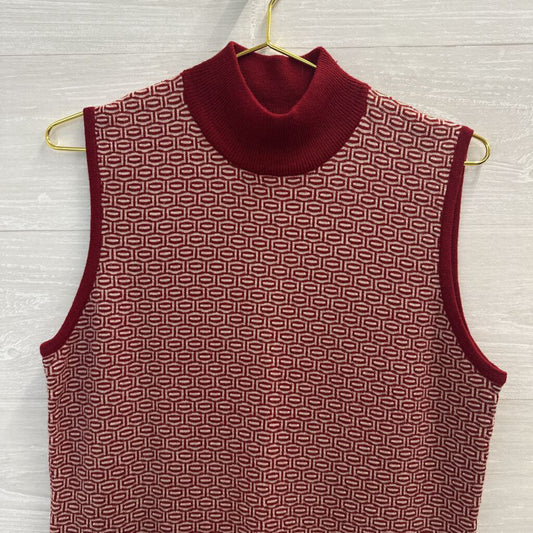 Jones New York Patterned Knit Mock Neck Sweater Vest Large