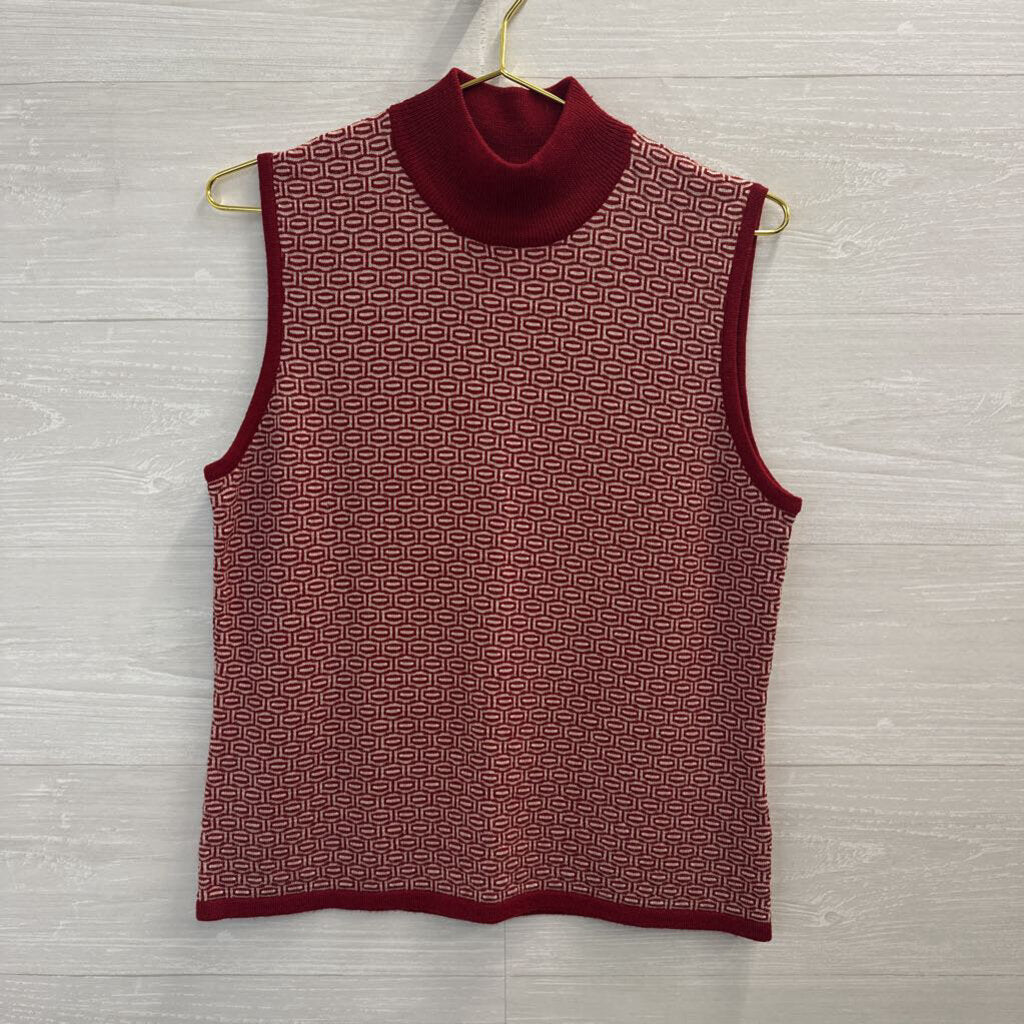 Jones New York Patterned Knit Mock Neck Sweater Vest Large