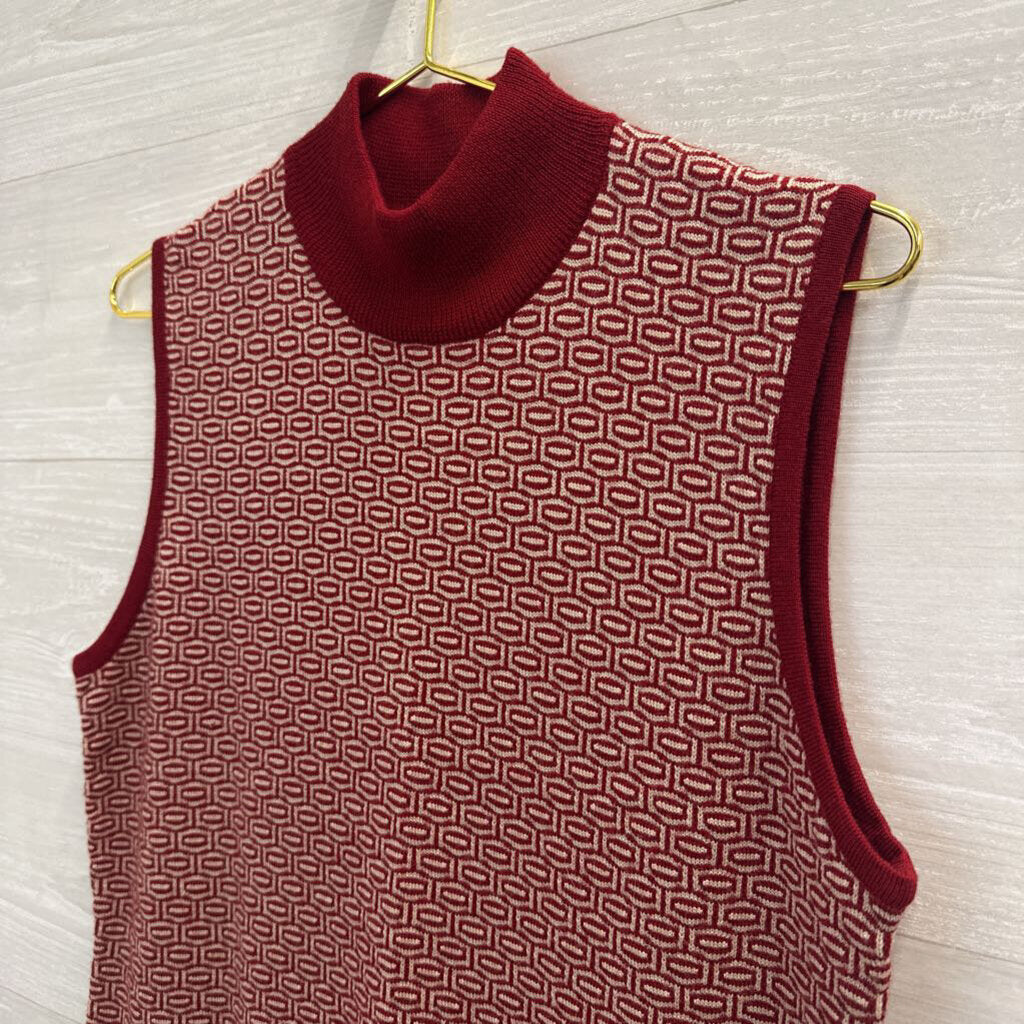 Jones New York Patterned Knit Mock Neck Sweater Vest Large