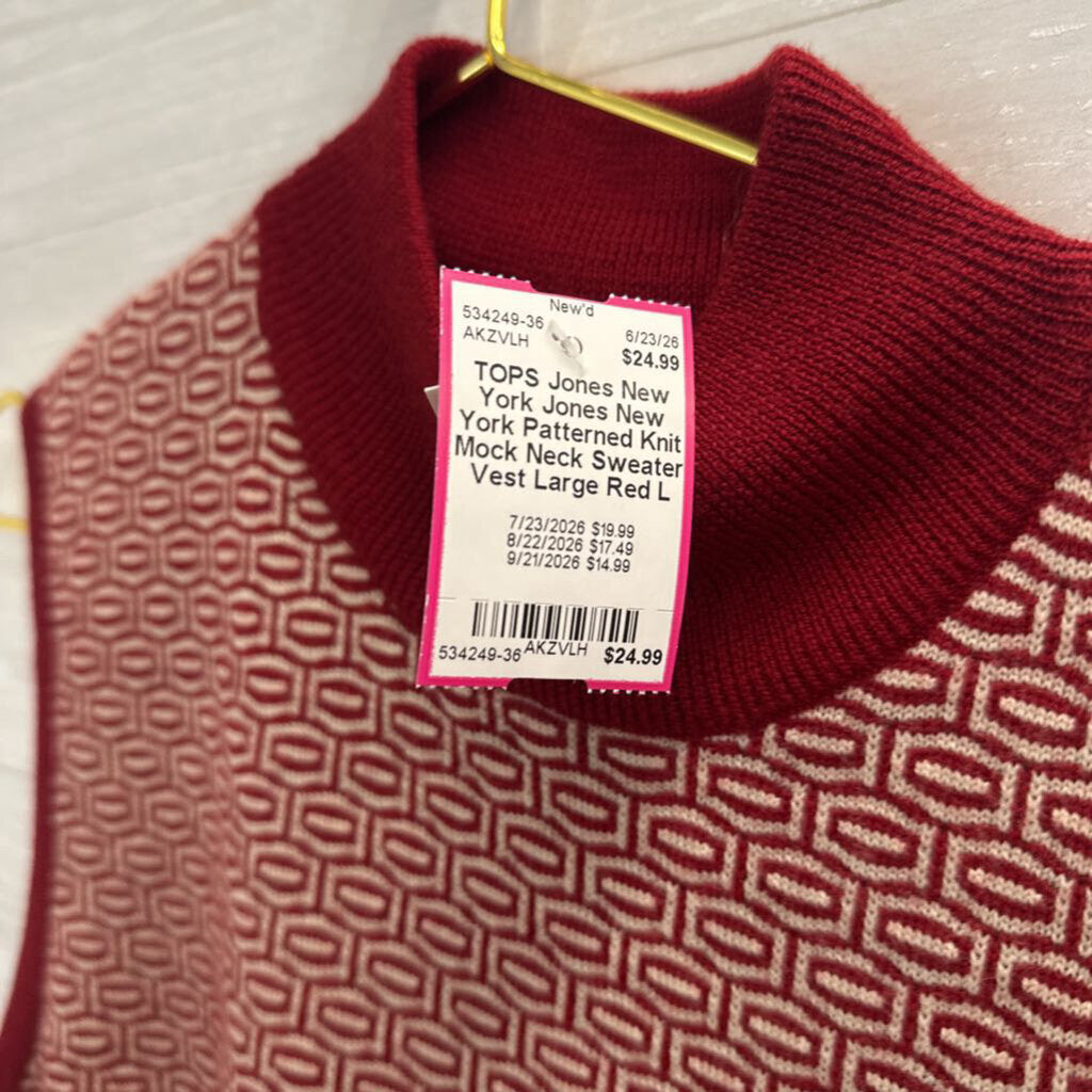Jones New York Patterned Knit Mock Neck Sweater Vest Large