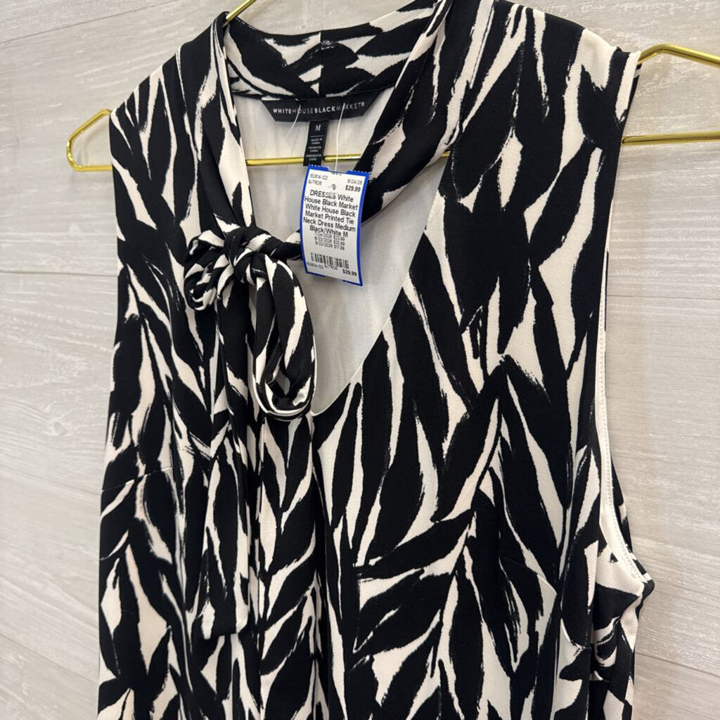 White House Black Market Printed Tie Neck Dress Medium
