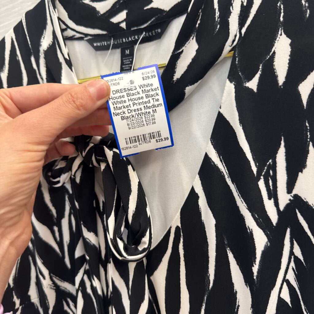 White House Black Market Printed Tie Neck Dress Medium