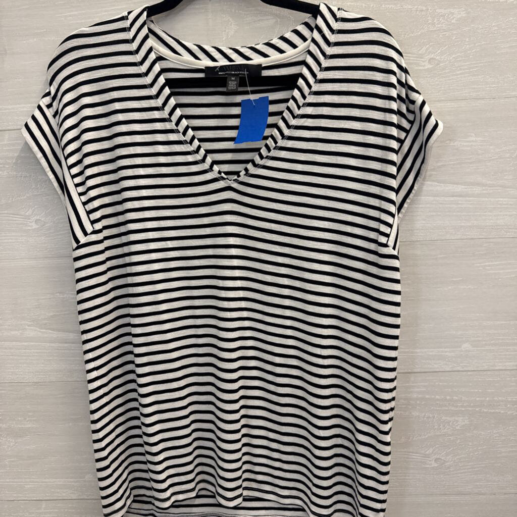 White House Black Market Striped V-Neck T-Shirt Medium