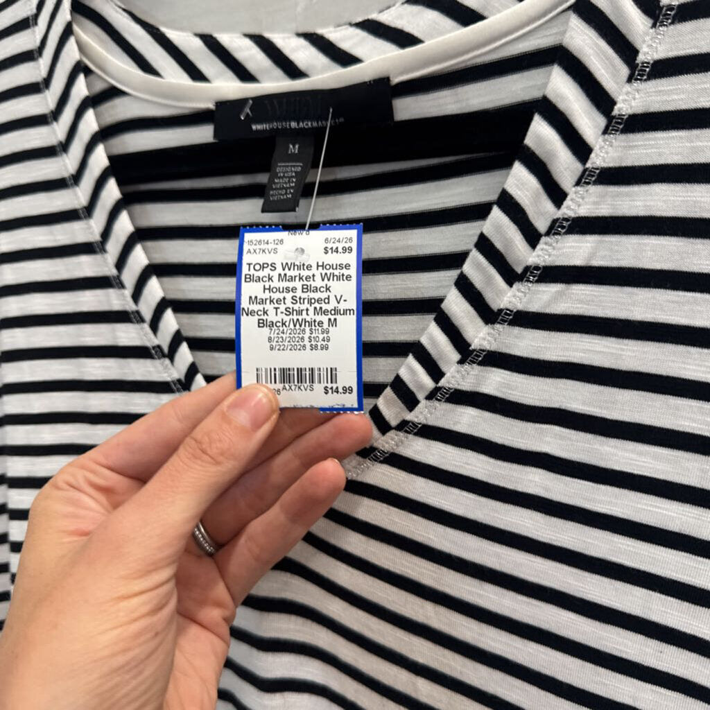 White House Black Market Striped V-Neck T-Shirt Medium