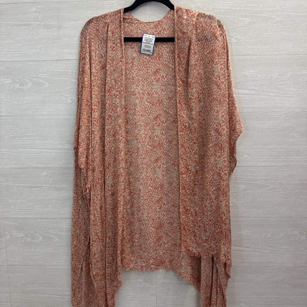 Orange/White Printed Flowy Kimono