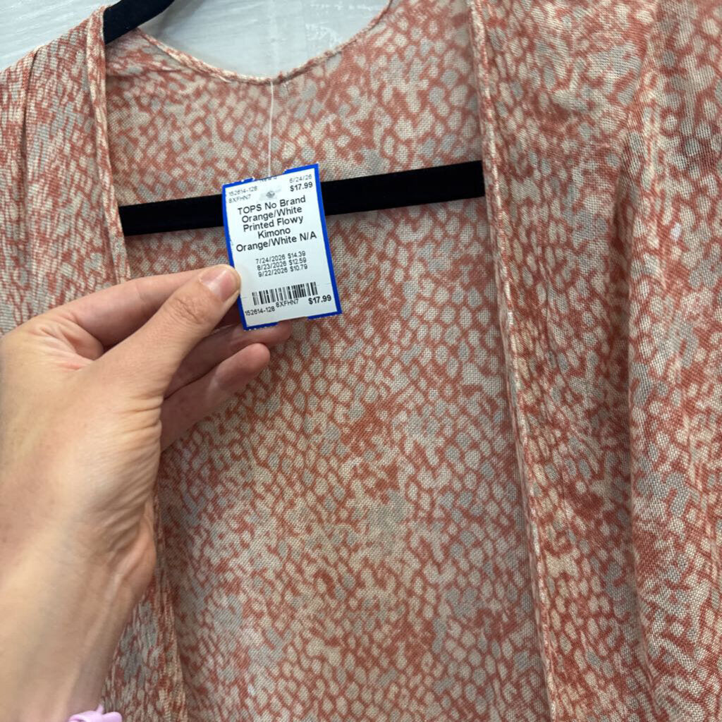 Orange/White Printed Flowy Kimono