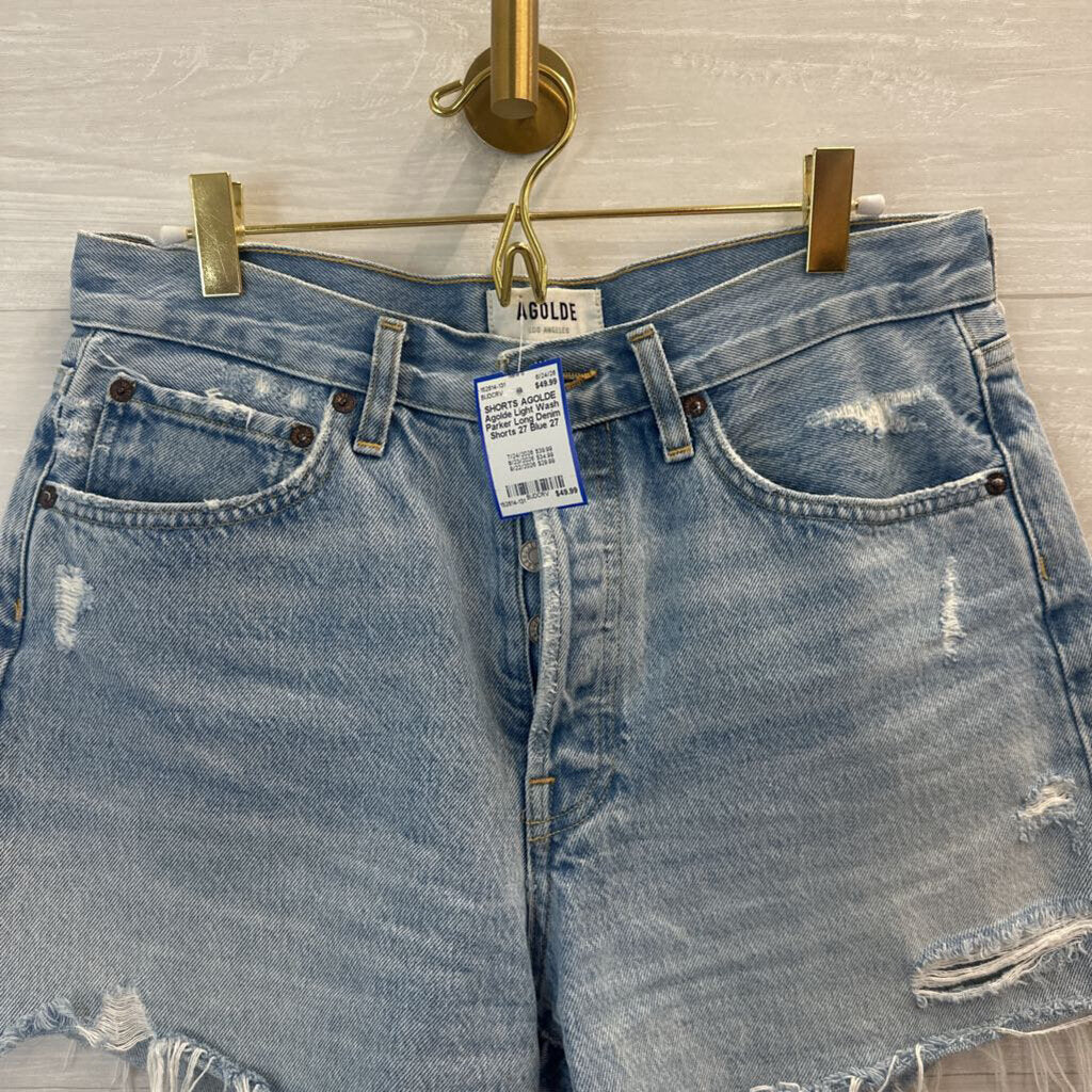Agolde Light Wash Parker Long Denim Shorts 27