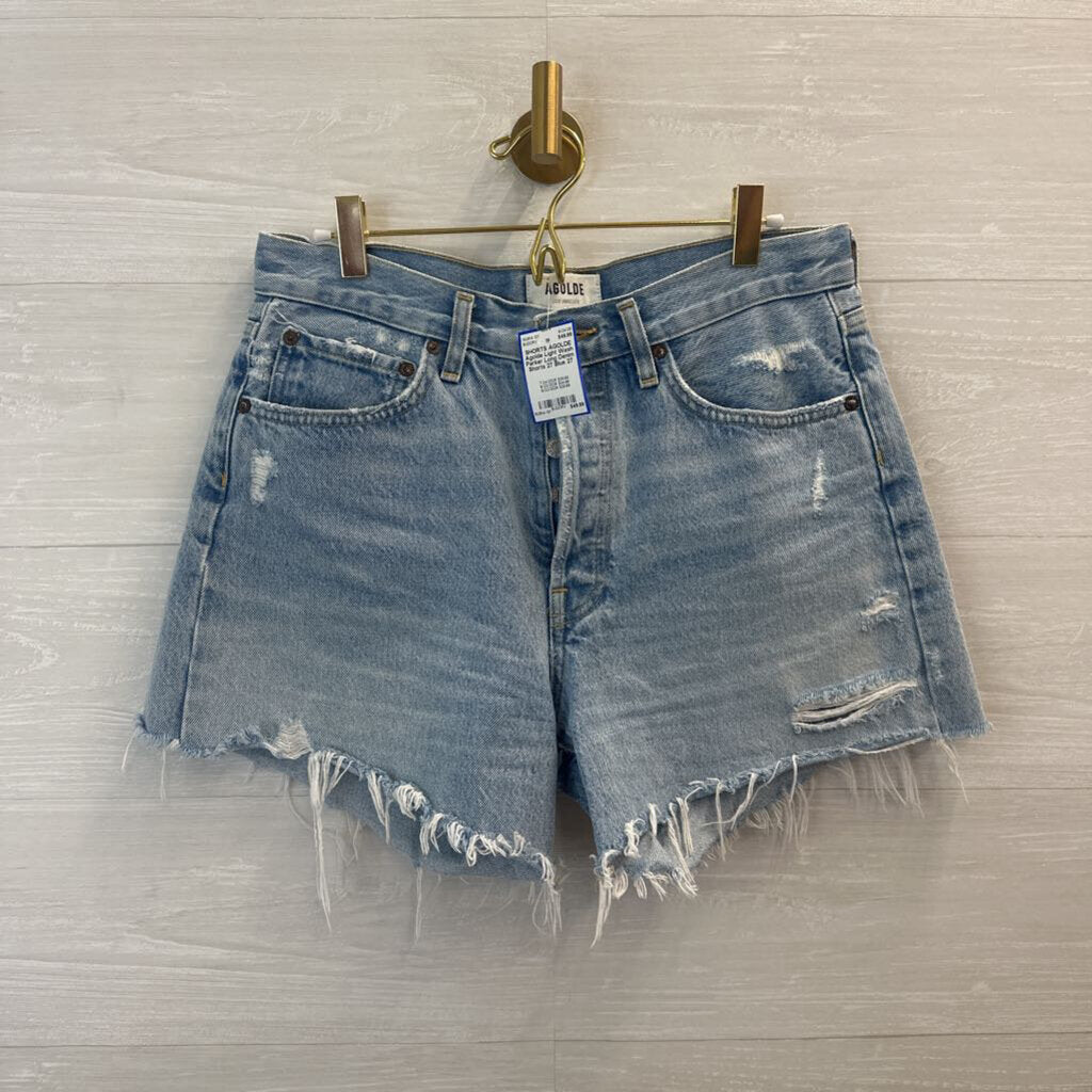 Agolde Light Wash Parker Long Denim Shorts 27