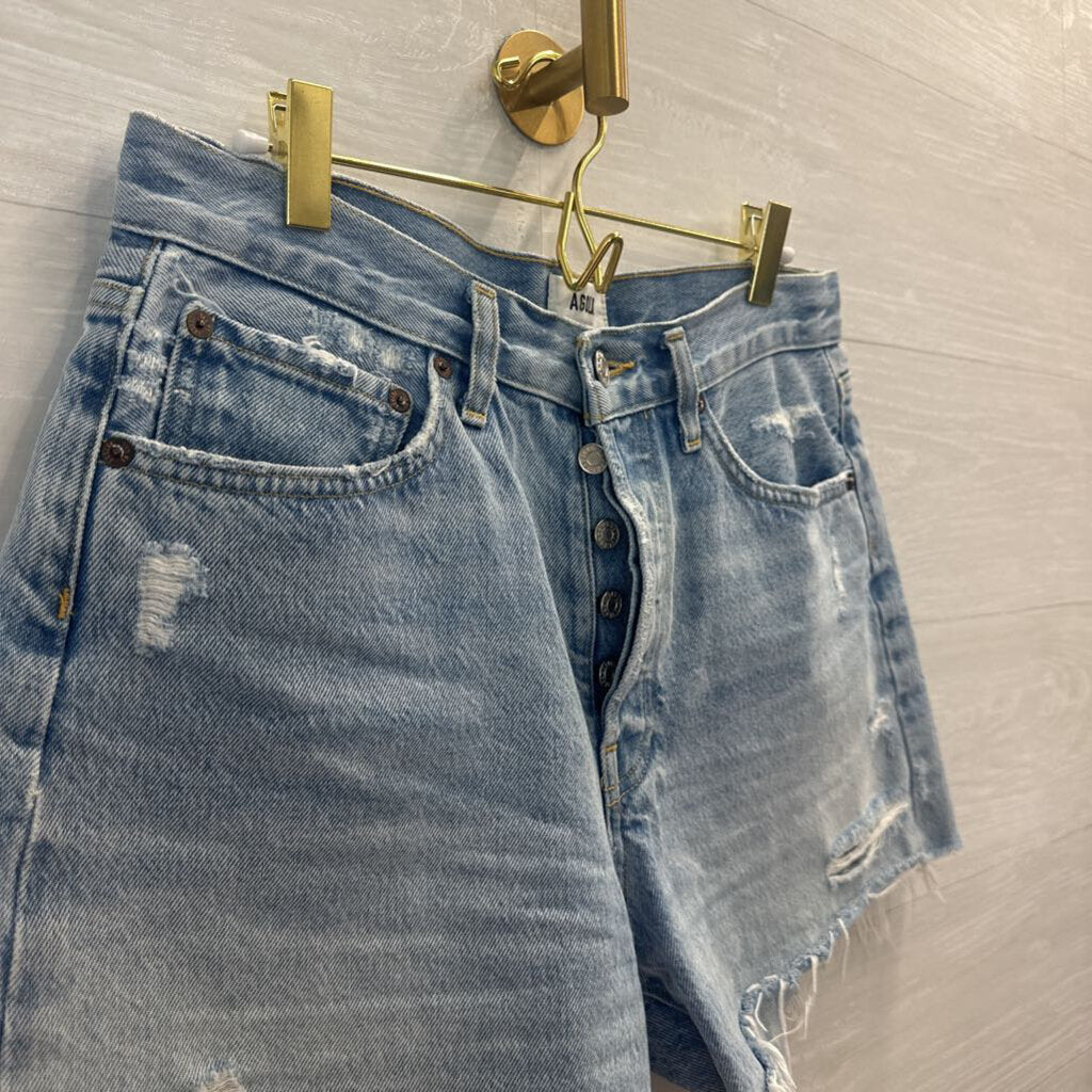 Agolde Light Wash Parker Long Denim Shorts 27