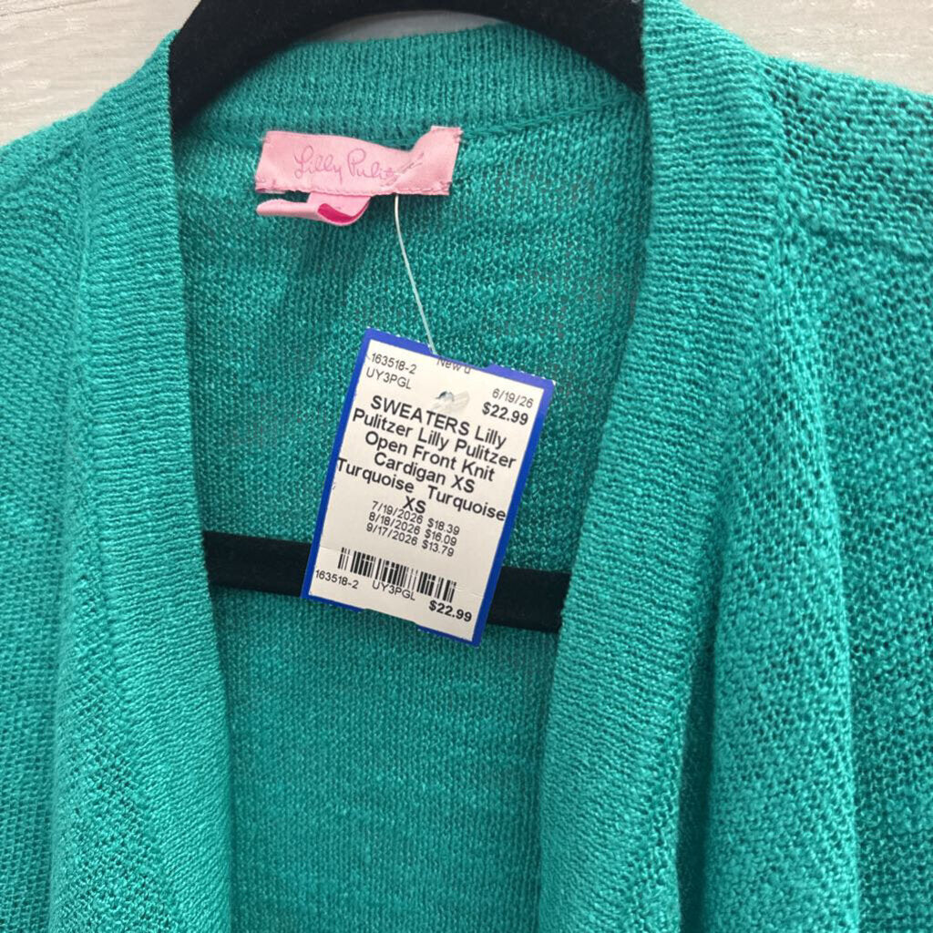 Lilly Pulitzer Open Front Knit Cardigan XS Turquoise