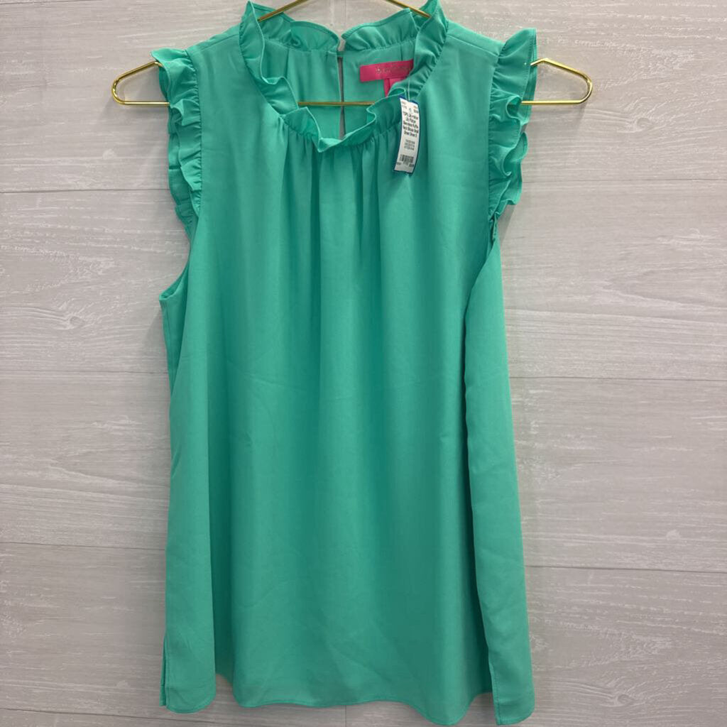 Lilly Pulitzer Sleeveless Ruffle-Neck Blouse Small Green