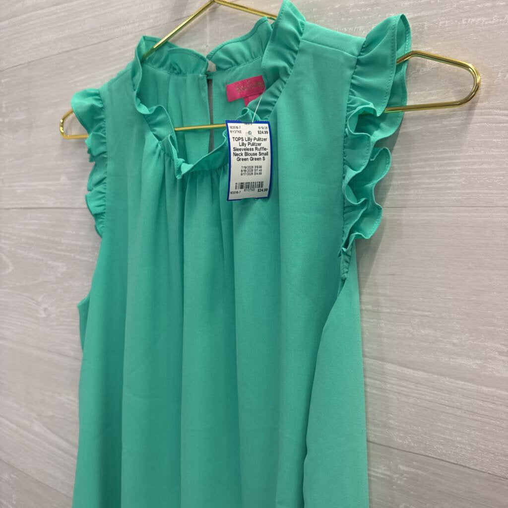 Lilly Pulitzer Sleeveless Ruffle-Neck Blouse Small Green