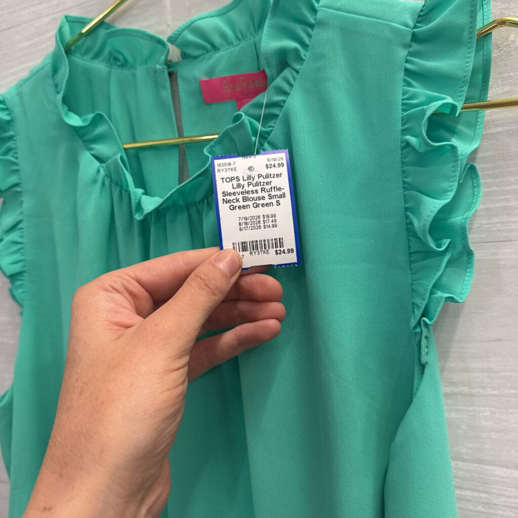 Lilly Pulitzer Sleeveless Ruffle-Neck Blouse Small Green