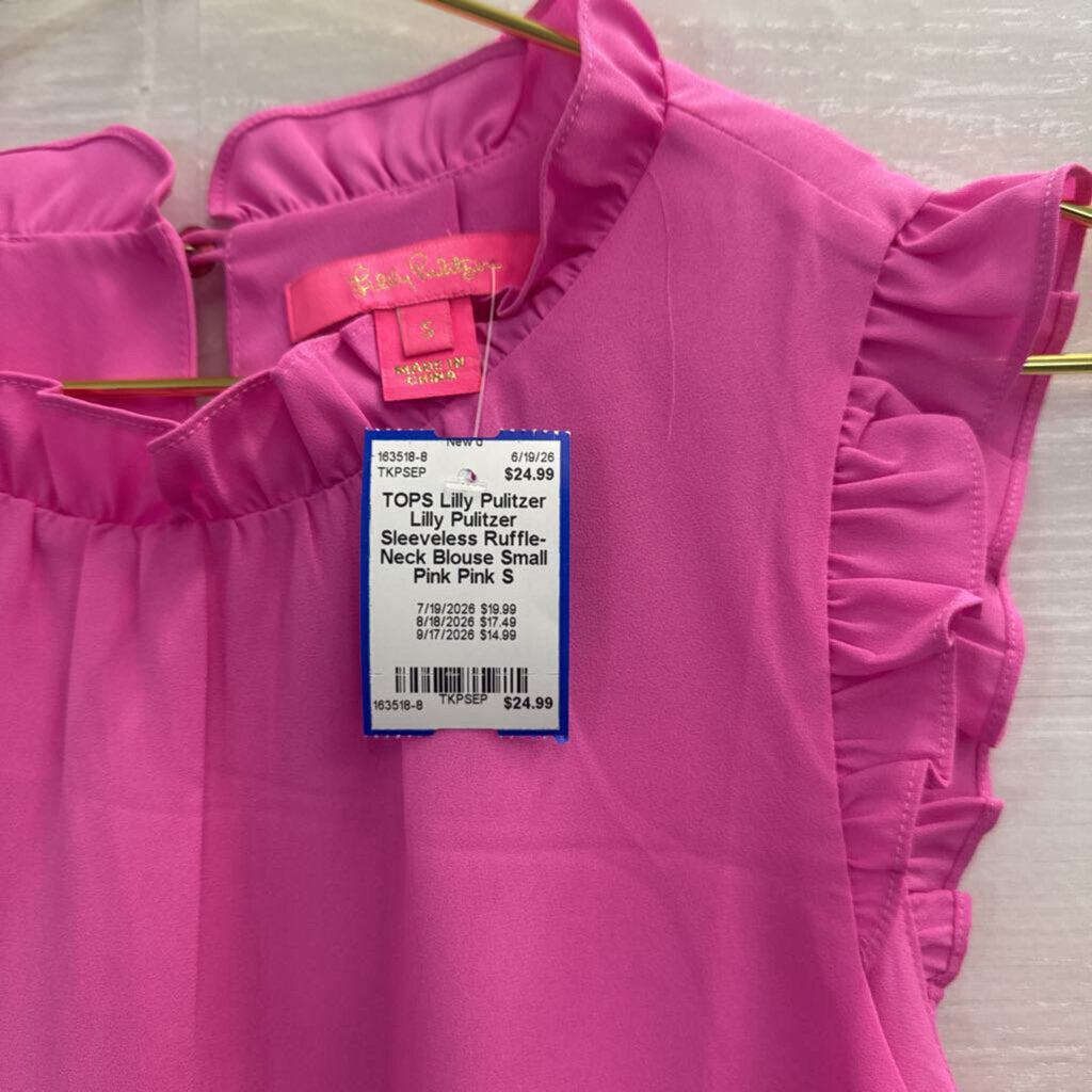 Lilly Pulitzer Sleeveless Ruffle-Neck Blouse Small Pink