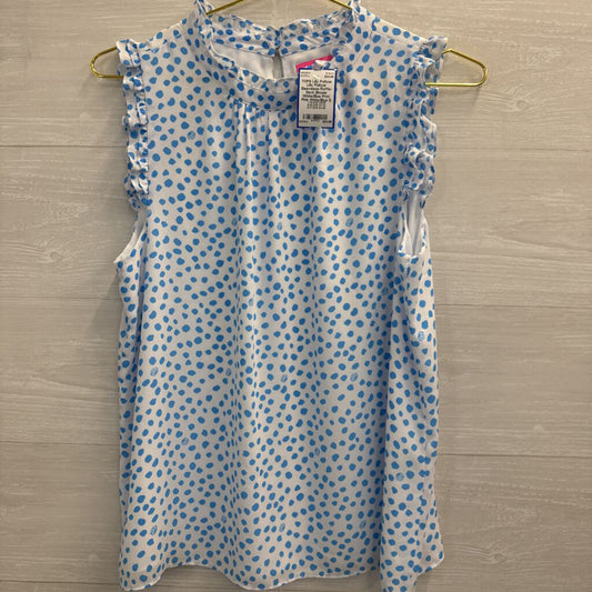 Lilly Pulitzer Sleeveless Ruffle-Neck Blouse White/Blue Print Pink