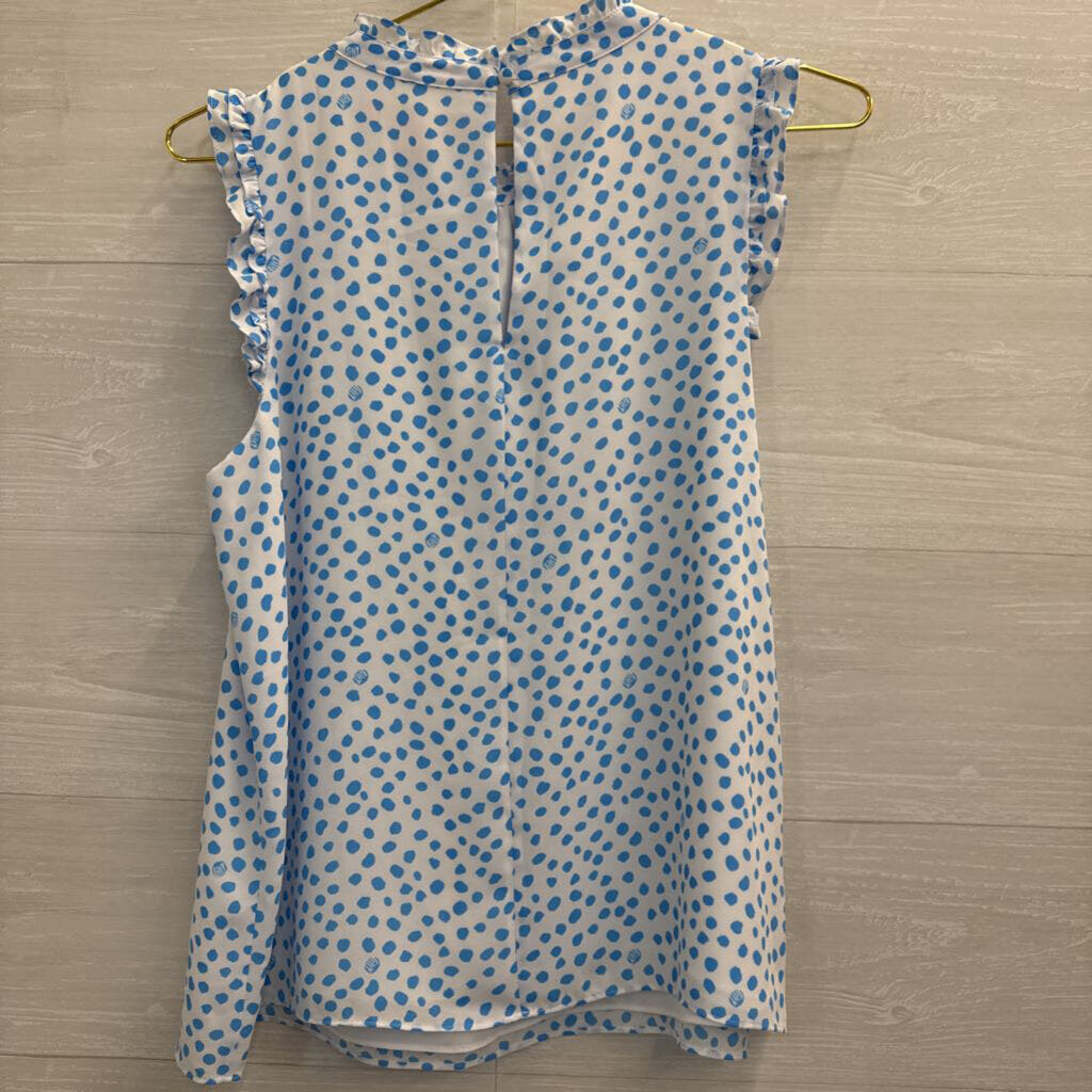 Lilly Pulitzer Sleeveless Ruffle-Neck Blouse White/Blue Print Pink