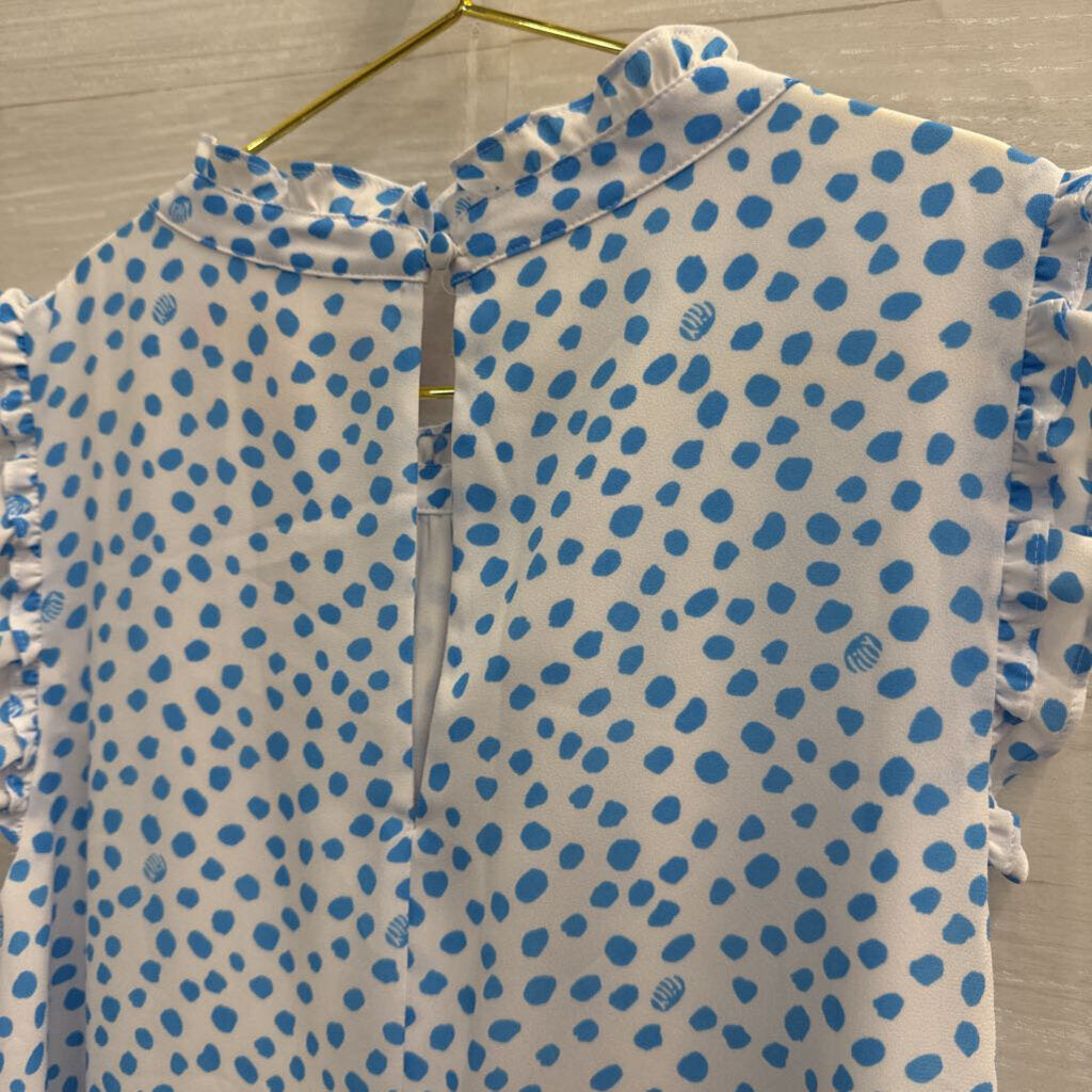 Lilly Pulitzer Sleeveless Ruffle-Neck Blouse White/Blue Print Pink