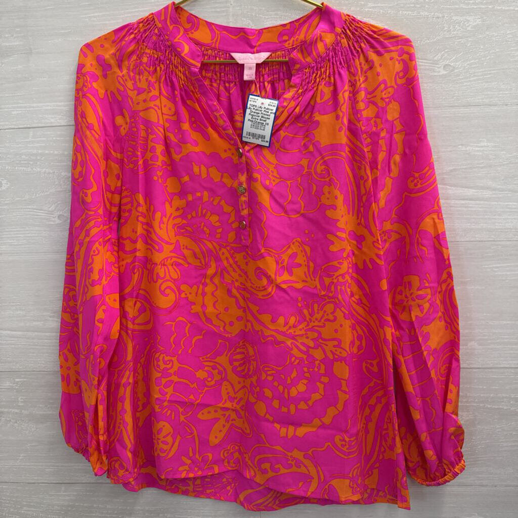 Lilly Pulitzer Pink and Orange Printed Popover Blouse Extra Small