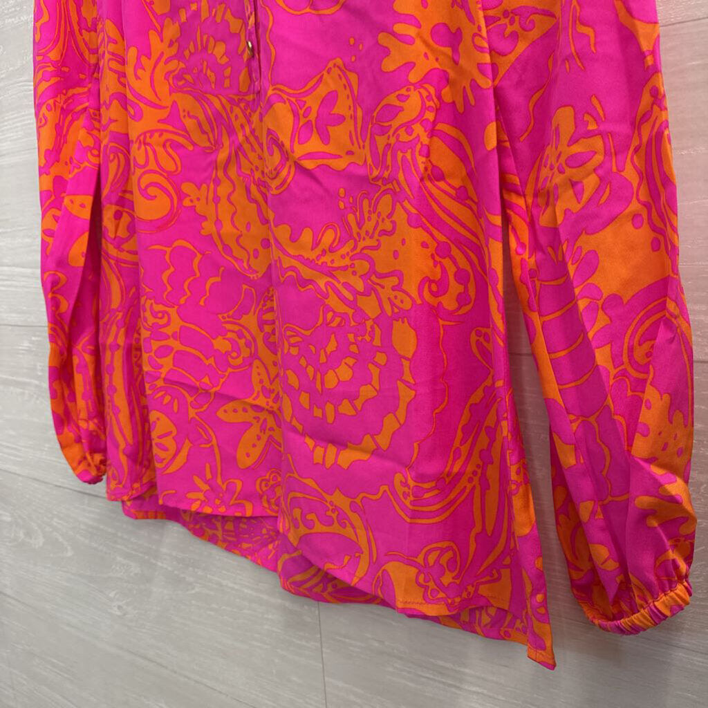 Lilly Pulitzer Pink and Orange Printed Popover Blouse Extra Small