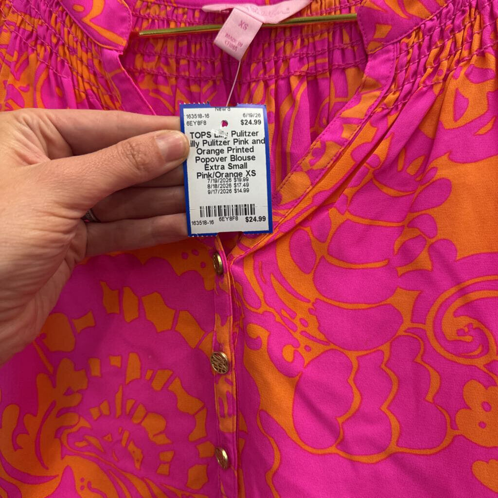 Lilly Pulitzer Pink and Orange Printed Popover Blouse Extra Small