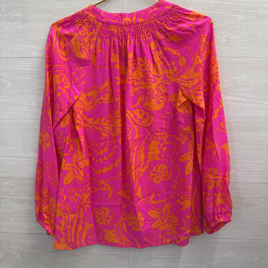 Lilly Pulitzer Pink and Orange Printed Popover Blouse Extra Small