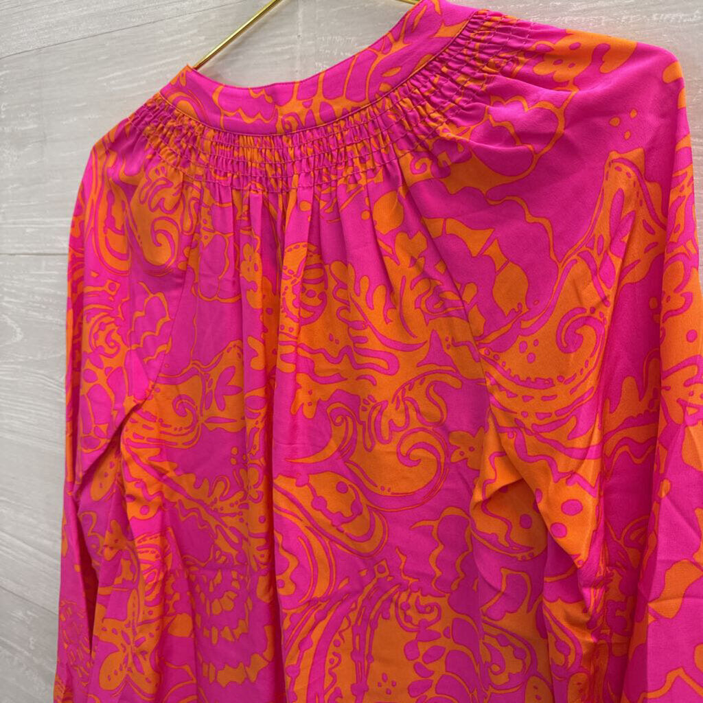 Lilly Pulitzer Pink and Orange Printed Popover Blouse Extra Small