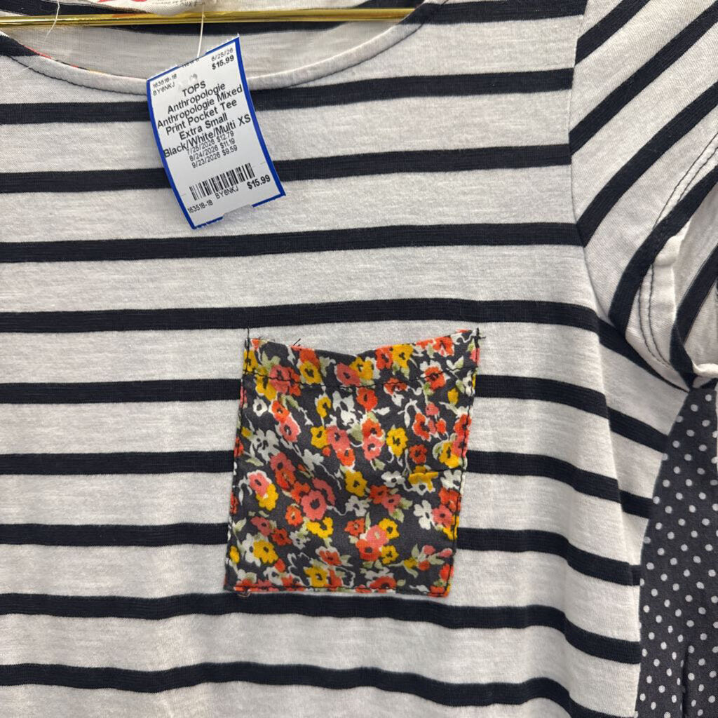 Anthropologie Mixed Print Pocket Tee Extra Small