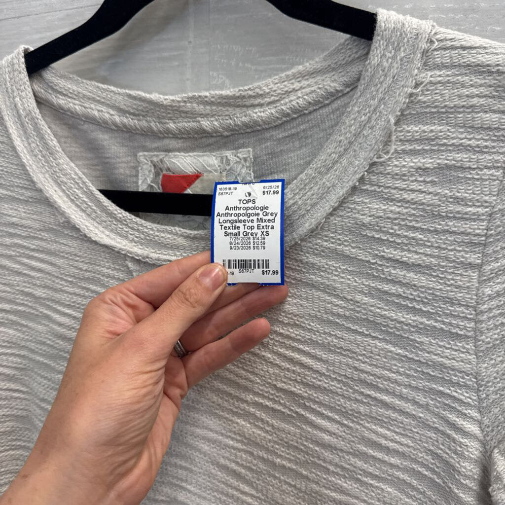 Anthropolgoie Grey Longsleeve Mixed Textile Top Extra Small