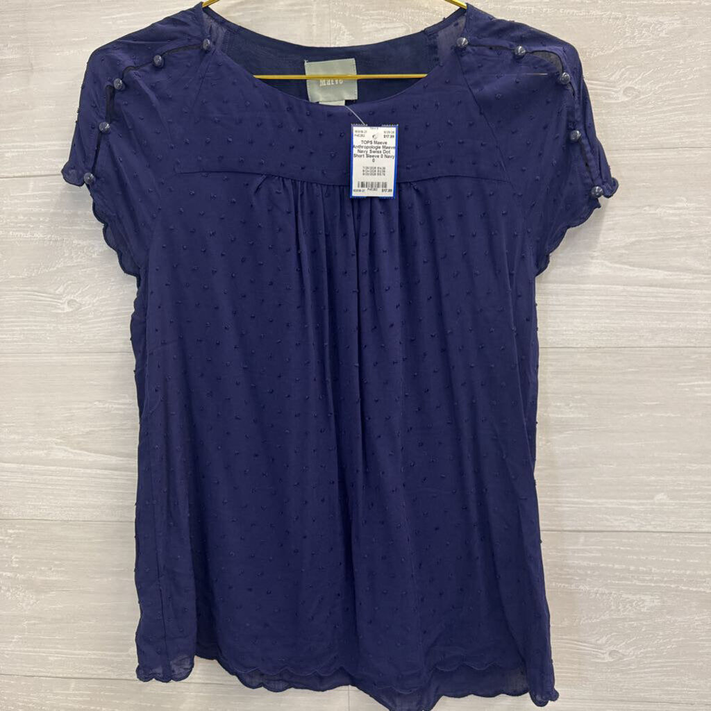 Anthropologie Maeve Navy Swiss Dot Short Sleeve 0