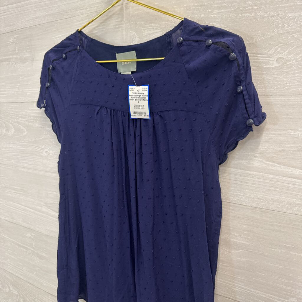 Anthropologie Maeve Navy Swiss Dot Short Sleeve 0
