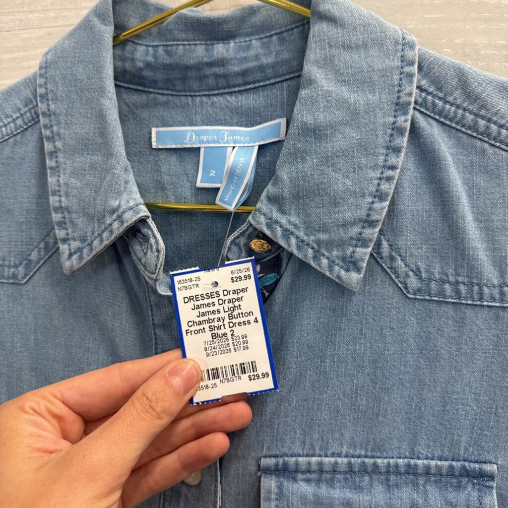 Draper James Light Chambray Button Front Shirt Dress 4