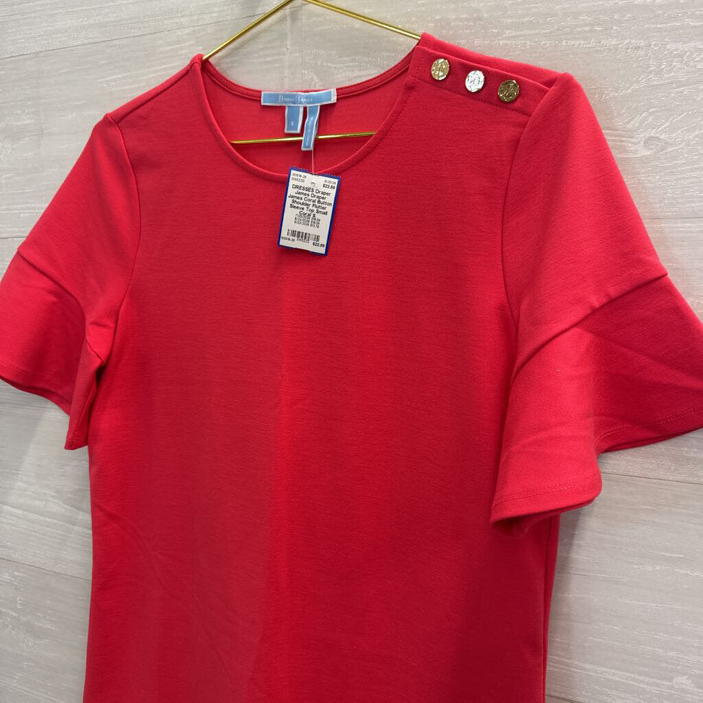 Draper James Coral Button Shoulder Flutter Sleeve Top Small