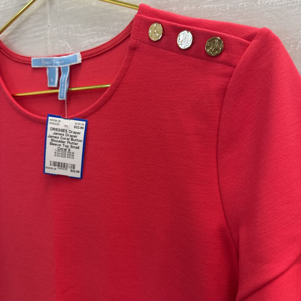 Draper James Coral Button Shoulder Flutter Sleeve Top Small