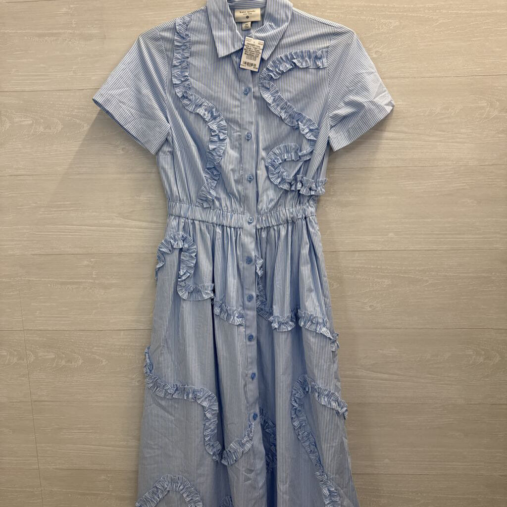 Kate Spade x Target Blue Striped Ruffle Shirt Dress XXS