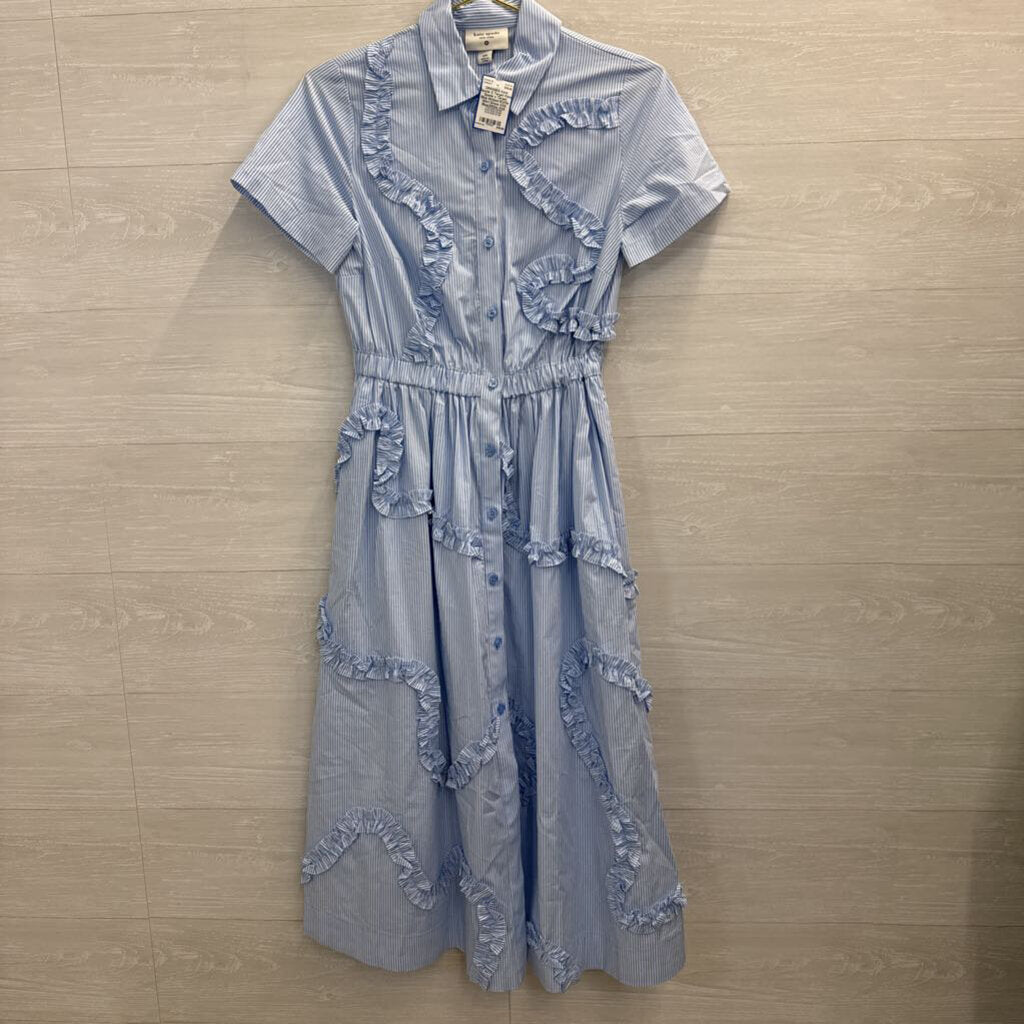 Kate Spade x Target Blue Striped Ruffle Shirt Dress XXS