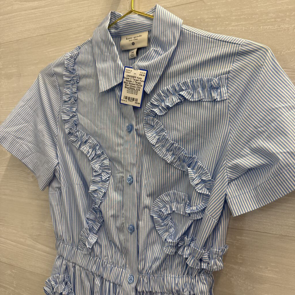 Kate Spade x Target Blue Striped Ruffle Shirt Dress XXS
