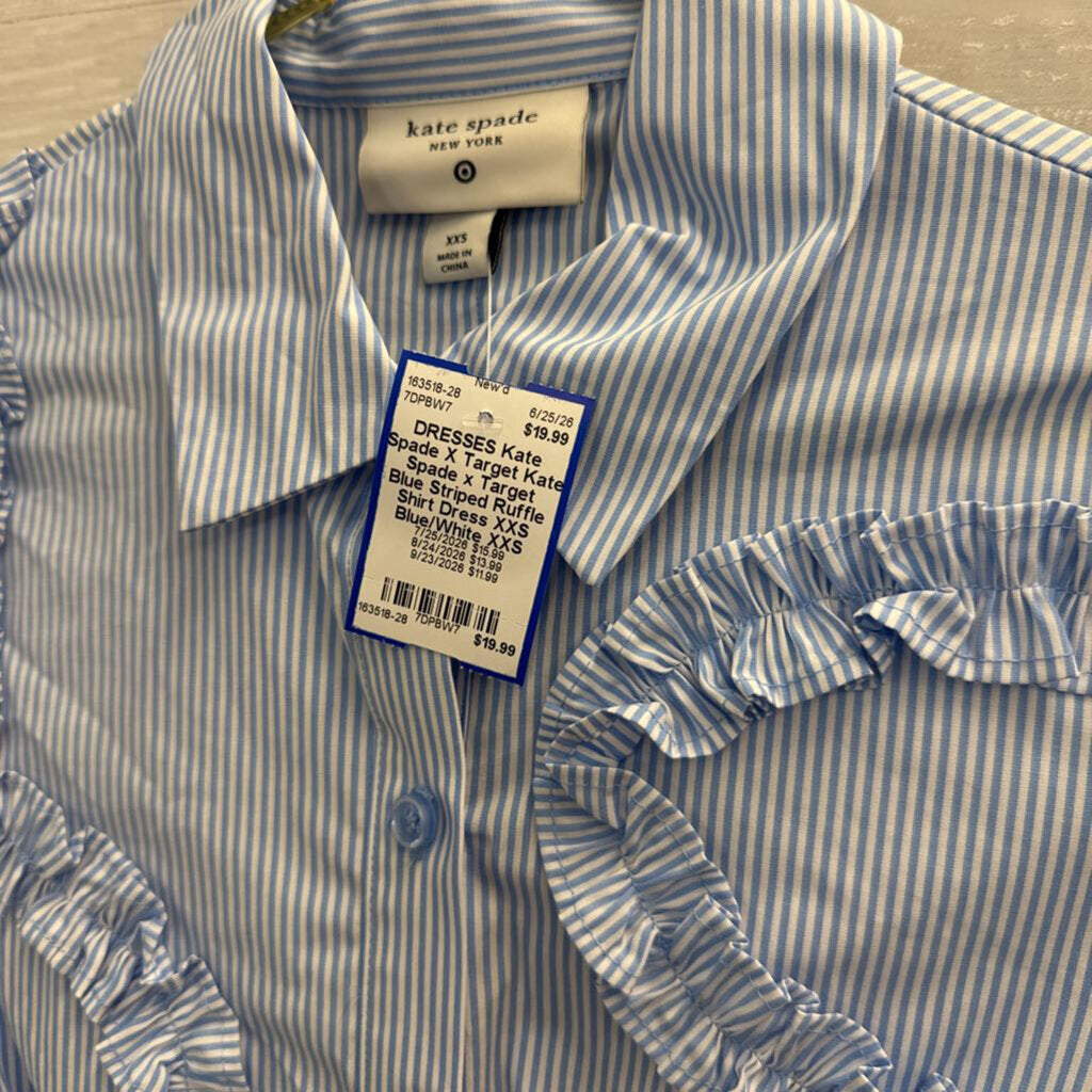 Kate Spade x Target Blue Striped Ruffle Shirt Dress XXS