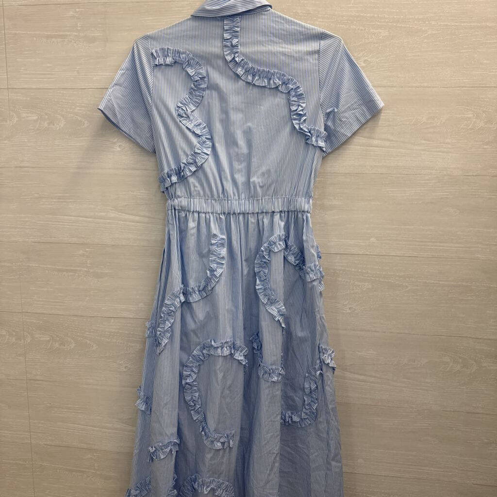 Kate Spade x Target Blue Striped Ruffle Shirt Dress XXS