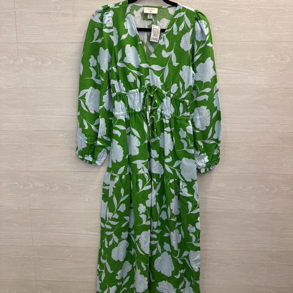 Kate Spade x Target Green/Blue Printed Long Sleeve Midi Dress XXS