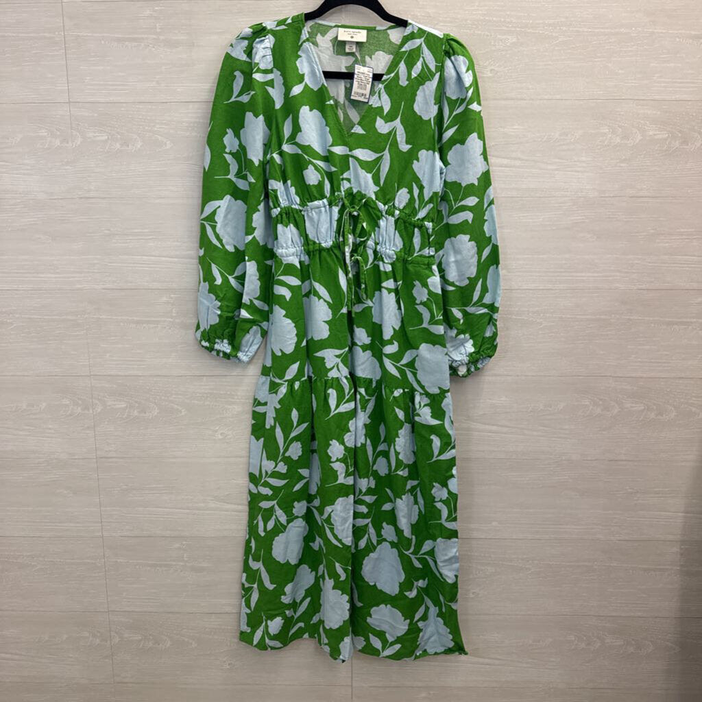 Kate Spade x Target Green/Blue Printed Long Sleeve Midi Dress XXS