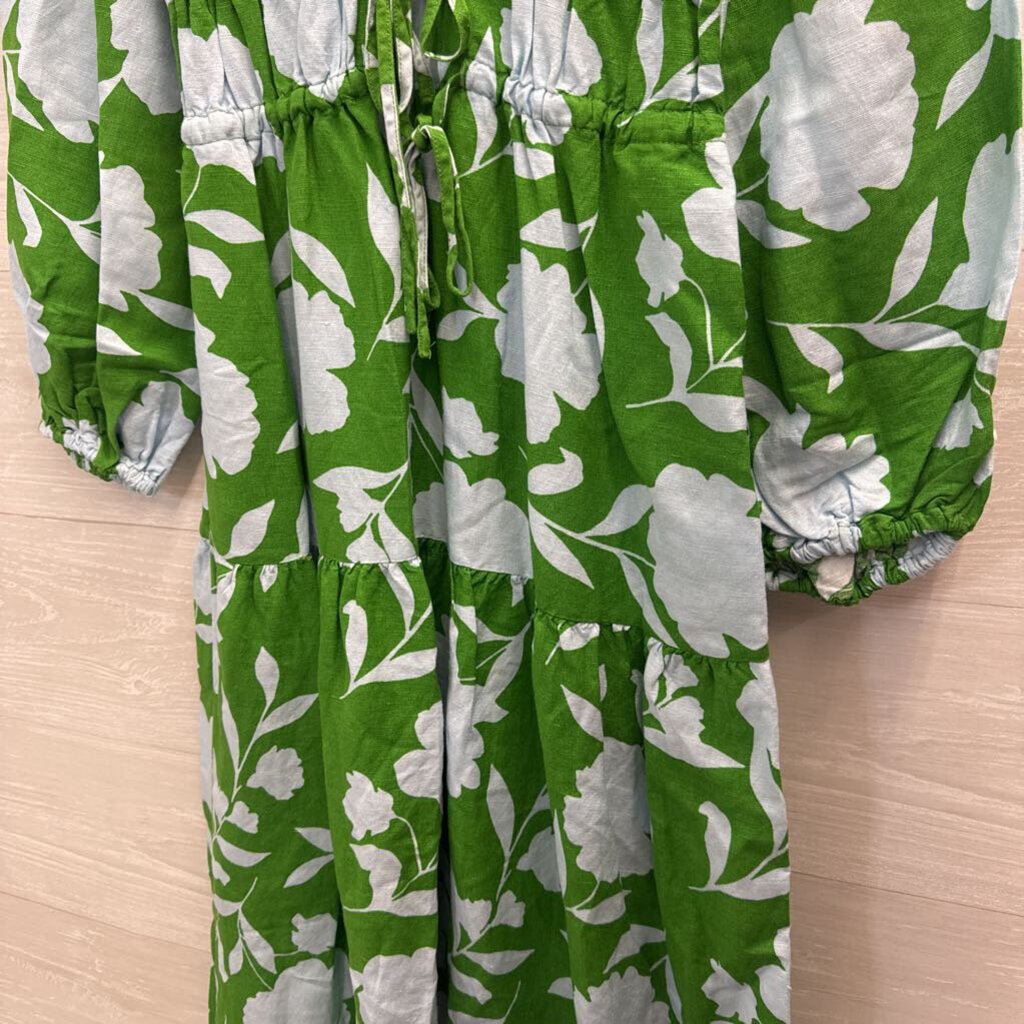 Kate Spade x Target Green/Blue Printed Long Sleeve Midi Dress XXS