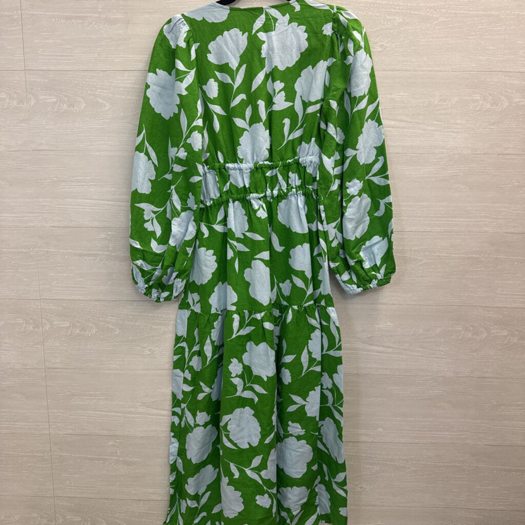 Kate Spade x Target Green/Blue Printed Long Sleeve Midi Dress XXS
