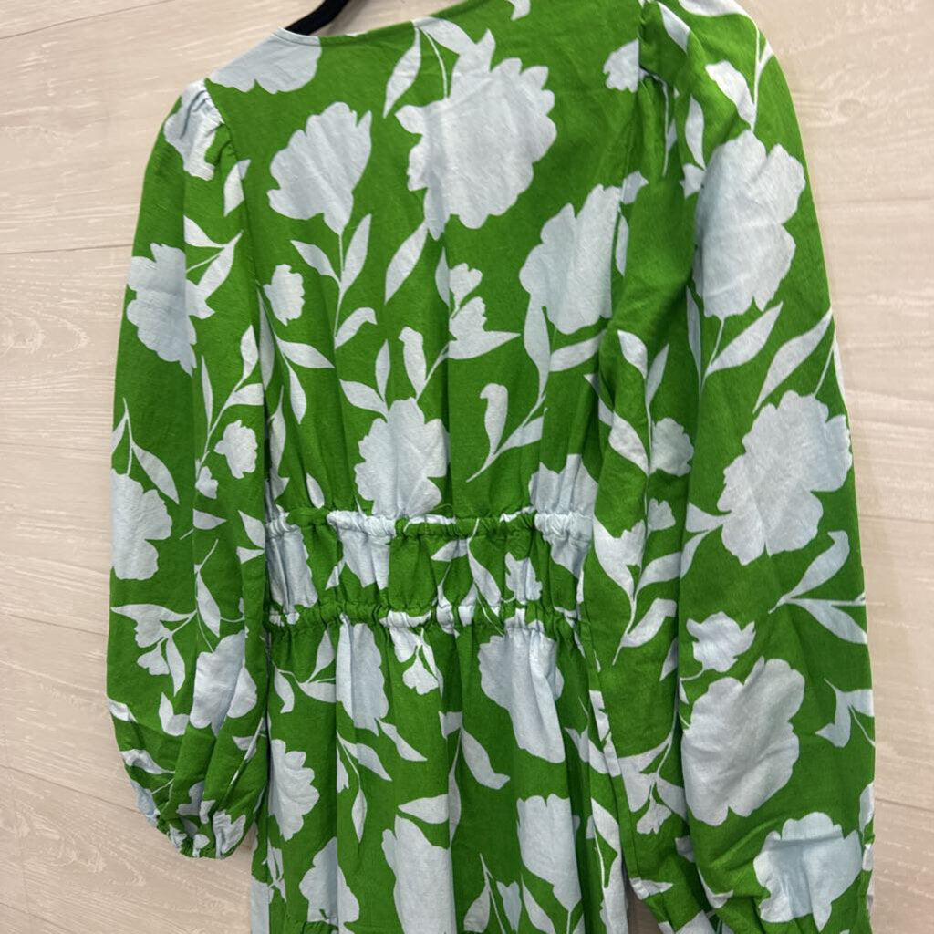 Kate Spade x Target Green/Blue Printed Long Sleeve Midi Dress XXS