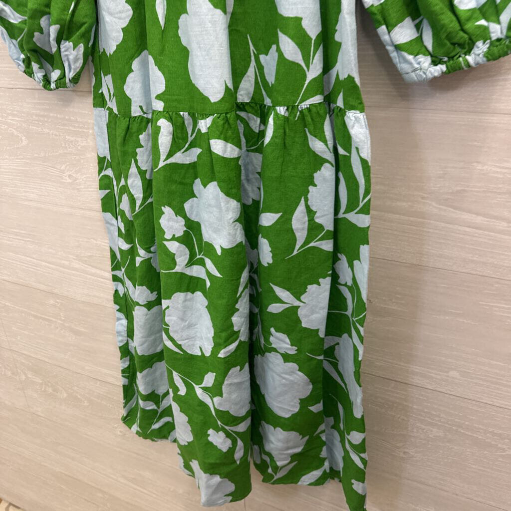 Kate Spade x Target Green/Blue Printed Long Sleeve Midi Dress XXS